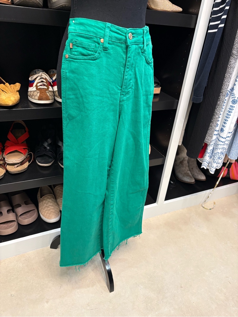 Judy Blue High Rise Garment Dyed Cropped Flare Jeans in Kelly Green - Picture 3 of 14